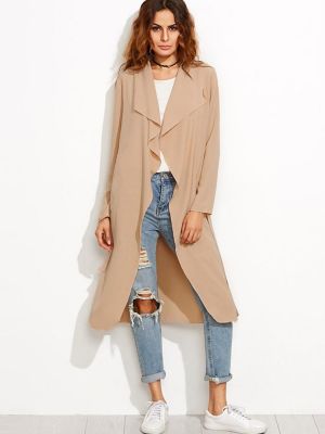 Women Casual Trench Coat Jacket Long Sleeve Waterfall Belted Blazer