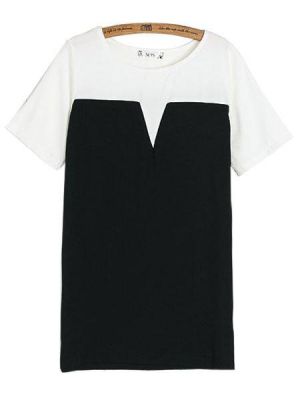 New Fashion Splicing Color Short Sleeve Chiffon Blouses Mini Dress