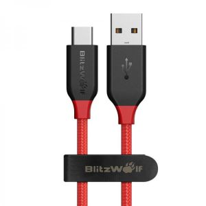 BlitzWolf&reg; AmpCore BW-TC6 3A USB Type-C Braided Charging Data Cable 6ft/1.8m With Nylon Patch  Tape Strap