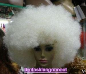 Best sellers women@men short white big curly Afro Lady's Synthesis Wig + wig cap