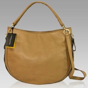 Plinio Visona Designer Camel Leather Large Hobo Purse Crossbody Bag w/ Zipper