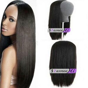 Bargain sales Fashion women Silk Straight Machine clip weft cap Remy Human Hair Glueless 3/4 Half Wig 18-22"