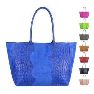 ITALY DAMEN LEDER TASCHE KROKO A4 Shopper Tote Bag Schultertasche Wildleder Hobo