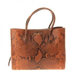 RRP€360 COCCINELLE Leather Tote Bag Embossed Snakeskin Pattern Structured Design