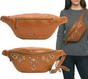 🎁 NWT Frye Concho Hip Pack Belt Bag Stud & Bead Design Cognac Leather $228
