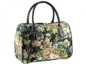 Signare Ladies Tapestry Travel Holdall Weekend Handbag Bag In Peony Black Design