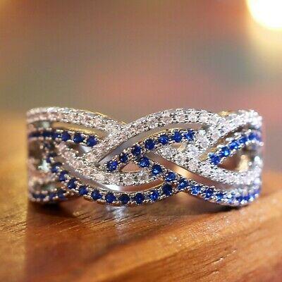 Bargain sales Fashion 925 Silver Rings Women Jewelry Blue Sapphire Wedding Ring Size 6-10