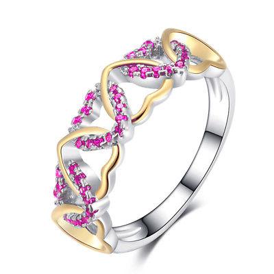 Bargain sales Fashion Heart Women's Wedding Rings Two Tone 925 Silver Ruby Ring Size 6-10