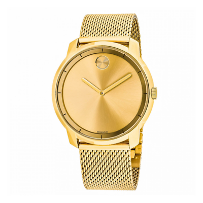 Bargain sales New Movado Bold Gold Tone Stainless Steel Mesh Bracelet Men's Watch 3600373