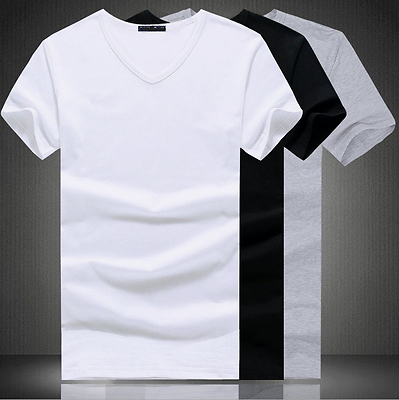 Bargain sales Men's V Neck Round Neck cotton T-shirt Slim Fit Short Sleeve Solid Color Casual