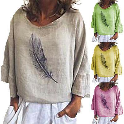 Bargain sales 2019 Fashion Women Feather Printed O-Neck Long Sleeve Tops T-shirt Casual Blouse