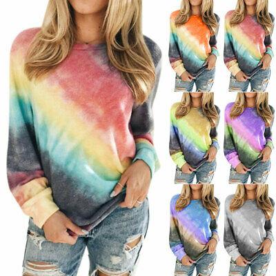 Bargain sales Long Sleeve Women Rainbow Tie Dye Pullover Top Sweatshirt T-Shirt Casual Jumper