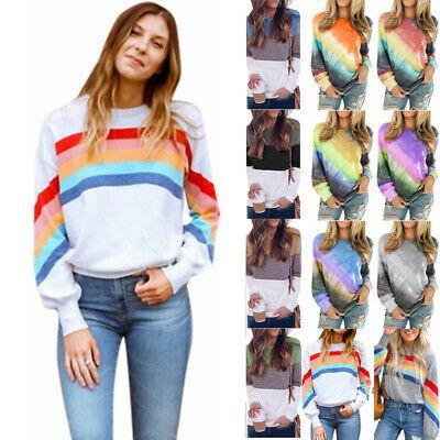 Bargain sales Women Rainbow Long Sleeve Sweatshirt Jumper T-Shirt Pullover Casual Loose Tops