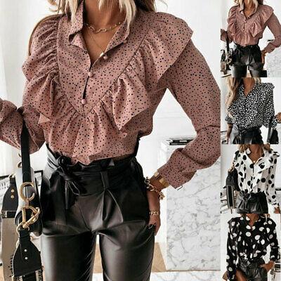 Bargain sales Fashion Dot Print Women Ruffle Blouse Shirt Autumn Winter Long Sleeve Button Top