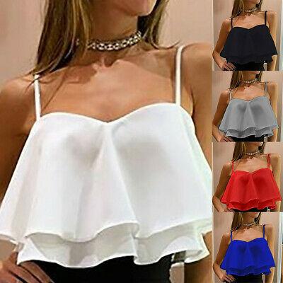 Bargain sales Fashion Women Sleeveless Pleated Ruffle Double Layer Chiffon Blouse T-shirt Tops