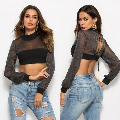 Bargain sales Fashion base Tops  Women's Long Sleeve Top Solid Color Open Back  Sexy T-shirt