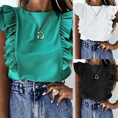 Bargain sales Fashion Women Ruffle Short Sleeve Tee O-Neck Tunic Blouse Holiday Plain T Shirts