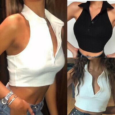 Bargain sales Women Fashion V-neck Halter Buttons Sleeveless Slim Short Tops Vest Blouse US
