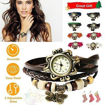 Bargain sales Women's Ladies Fashion Boho-Chic Handmade Leather Bracelet Watch Butterfly Gift