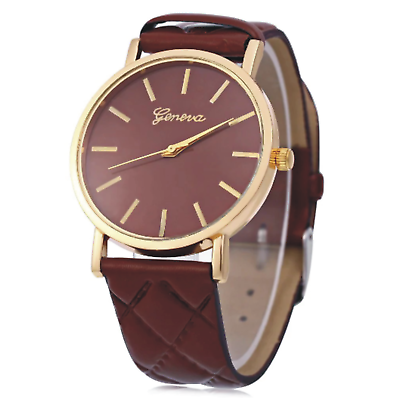 Bargain sales Women's Stainless Steel Geneva Brown Coffee Quartz Leather Band Dial Wrist Watch