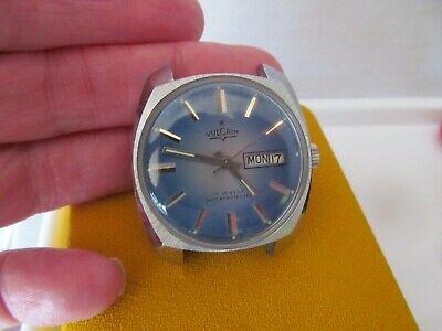 Bargain sales Vintage Men’s Vulcain Watch 17J Blue Dial Day/Date Stainless Blue Dial RUNNING