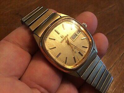 Bargain sales Vtg Hamilton Quartz Gold Tone Men Watch 742 Day Date 6 Jewels Swiss New Battery