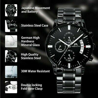 Bargain sales Megalith Chronograph Luxury Waterproof Mens Watch Stainless Steel Black