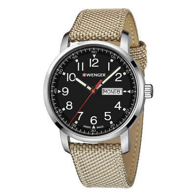 Bargain sales Wenger Men's Watch Strap Attitude Heritage Black Dial Beige Strap 01.1541.111