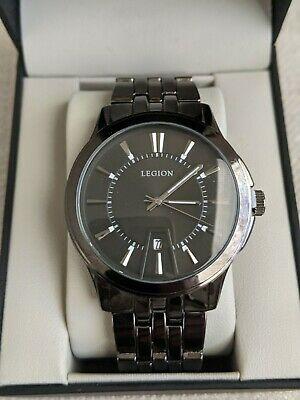 Bargain sales LEGION Men's Watch Black Dial Calendar Metal Strap