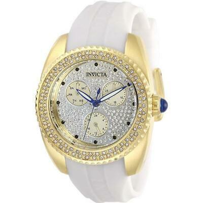 Bargain sales Invicta Angel 28484 Women's Gold-Tone Multi Dial Pave White Silicone Band Watch