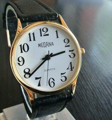 Bargain sales VINTAGE MEDANA SPORT CLASSIC DIAL SWISS QUARTZ MEN'S GOLD BLK LEATHER WATCH *NEW