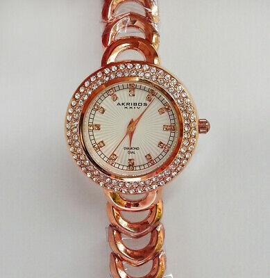 Bargain sales AKRIBOS Women's Watch AK804RG Rose Gold DIAMOND DIAL Crystals on Bezel NEW
