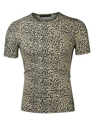 Bargain sales Men Beige Black Fashion Leopard Prints Summer Leisure Tee Shirt XL