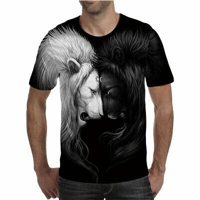 Bargain sales Fashion Men White Black Lion 3D Print Short Sleeve Round Neck T-Shirt Tee Top Sw