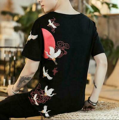 Bargain sales Men's Fashion Retro Chinese Style Printed T-shirt Youth Casual Cotton Tee Size