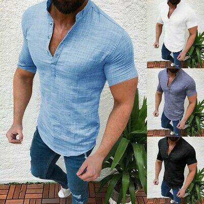 Bargain sales Fashion Stylish Men's Casual Blouse Cotton Linen T-shirt Loose Tops Short Sleeve