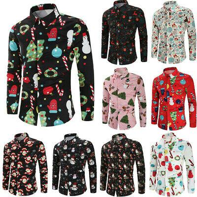 Bargain sales Fashion Men Casual Snowflakes Santa Candy Printed Christmas Shirt Top Blouse