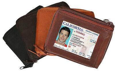 Bargain sales Genuine Leather Men's Bifold Wallet ID Badge Front Pocket Zip Around