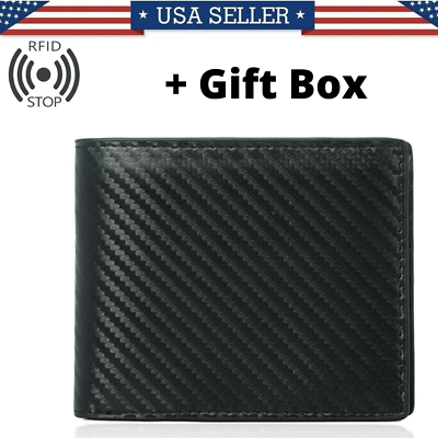 Bargain sales RFID Blocking Men's Carbon Fiber Leather Bifold Credit Card ID Holder Wallet US