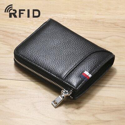 Bargain sales 100% Genuine Leather Men's Zipper Wallet RFID Blocking ID Card Holder Money Clip