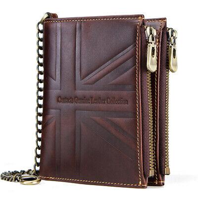 Bargain sales Men's Genuine Nubuck Leather Biker Wallet RFID Card Holder Chain Trucker Purse