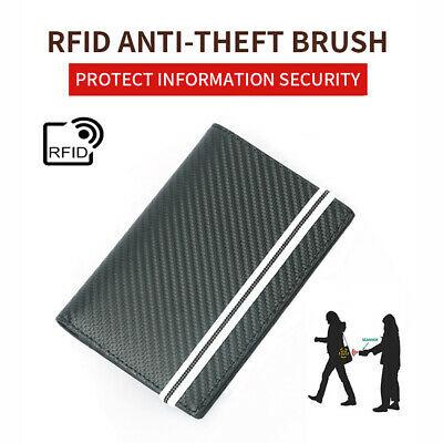 Bargain sales DKER Men's RFID Blocking Passport Cowhide Leather Slim Carbon Fiber Card Wallet