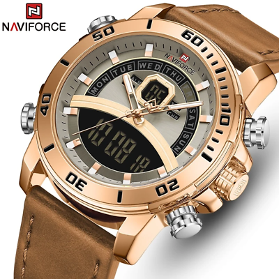 Bargain sales NAVIFORCE Luxury Brand Military Watches Men Leather Waterproof Quartz Wristwatch