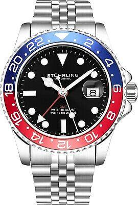 Bargain sales Stuhrling Aqua-Diver 3968 Swiss Quartz Men's Silver Bracelet Black Dial Watch