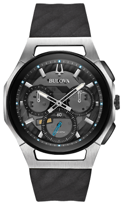 Bargain sales New Bulova Curv Chronograph Dark Grey Dial Rubber Band Men's Watch 98A161