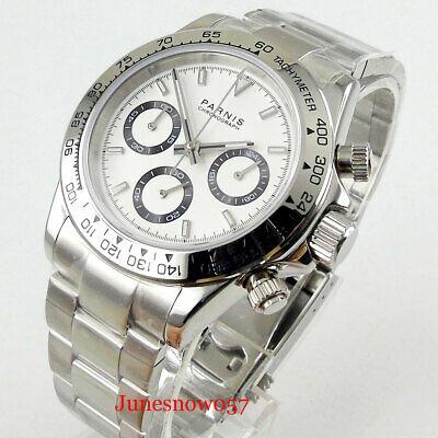 Bargain sales PARNIS 39mm Men's Watch White Dial Full Chronograph Quartz Watch Sapphire Glass