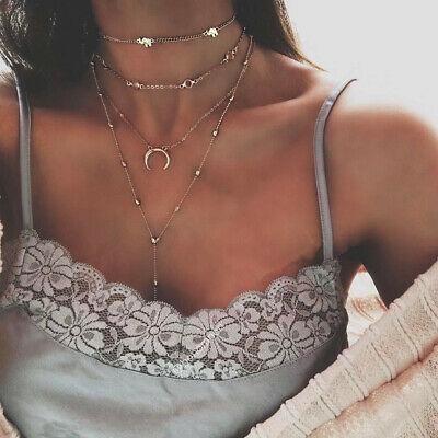 Bargain sales Multi Layer Long Chain Crescent Moon Elephant Alloy Choker Necklace Jewllery UK
