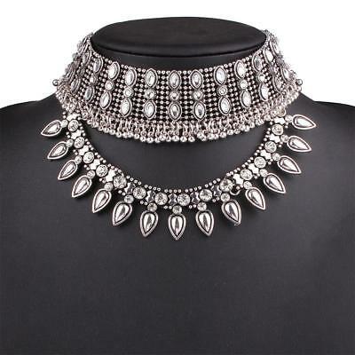 Bargain sales Women Punk Metal Chunky Choker Dangle Beaded Bib Necklace Retro Pendant Jewllery
