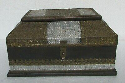 Bargain sales Vintage Old Wooden Brass Metal Fitted Unique Shape Handcrafted Jewllery Box