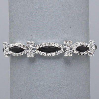 Bargain sales CLEARANCE  JET BLACK / SILVER CRYSTAL   BRACELET FASHION JEWLLERY 5T9